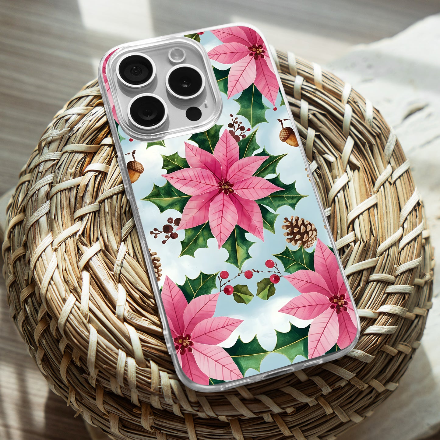 Poinsettia Pattern TPU Clear Case for iPhone & Samsung Phones