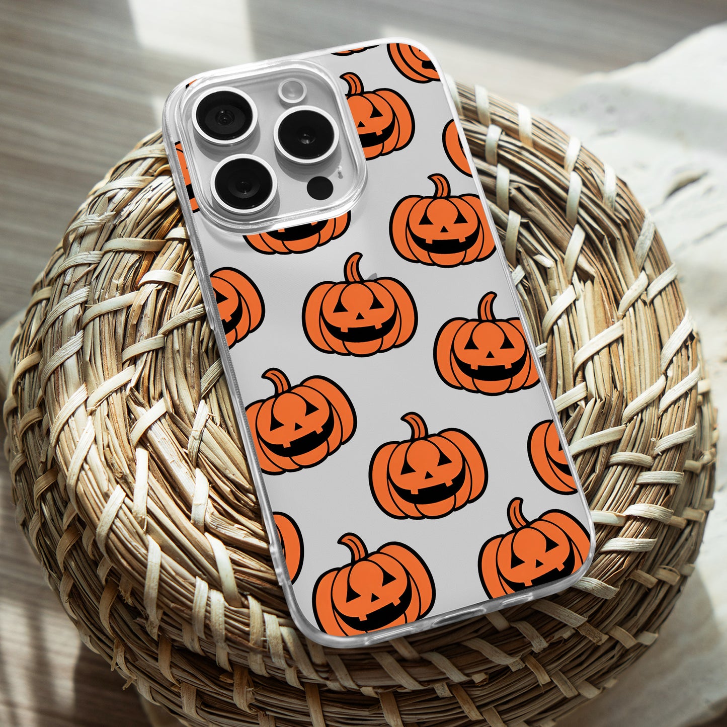 Jack O Lantern Orange Faces TPU Clear Phone Case for iPhone & Samsung Phones