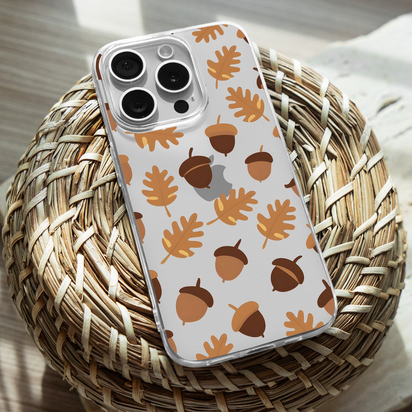 Acorns & Oak Pattern TPU Clear Case for iPhone & Samsung Phones