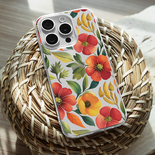 Floral Pattern TPU Clear Case for iPhone & Samsung Phones