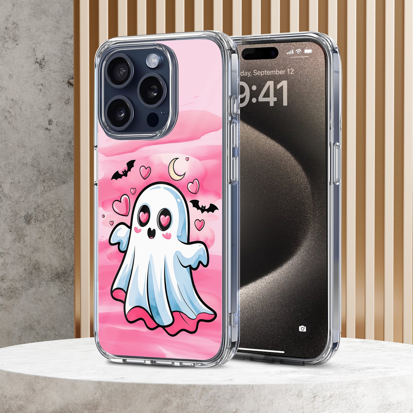 Pink Ghost TPU Clear Phone Case for iPhone & Samsung Phones