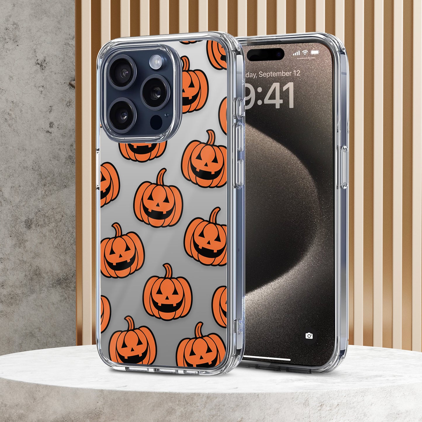 Jack O Lantern Orange Faces TPU Clear Phone Case for iPhone & Samsung Phones