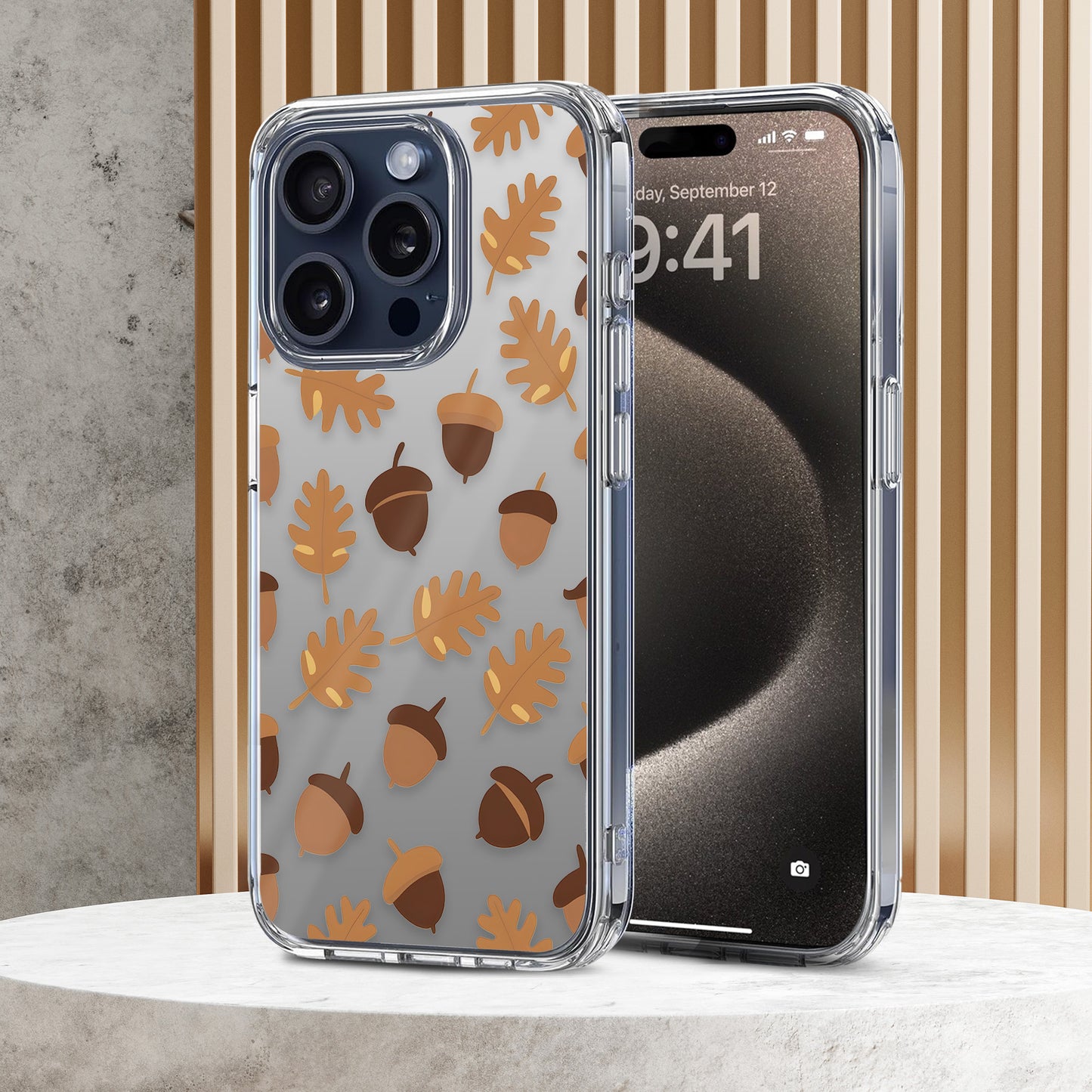 Acorns & Oak Pattern TPU Clear Case for iPhone & Samsung Phones