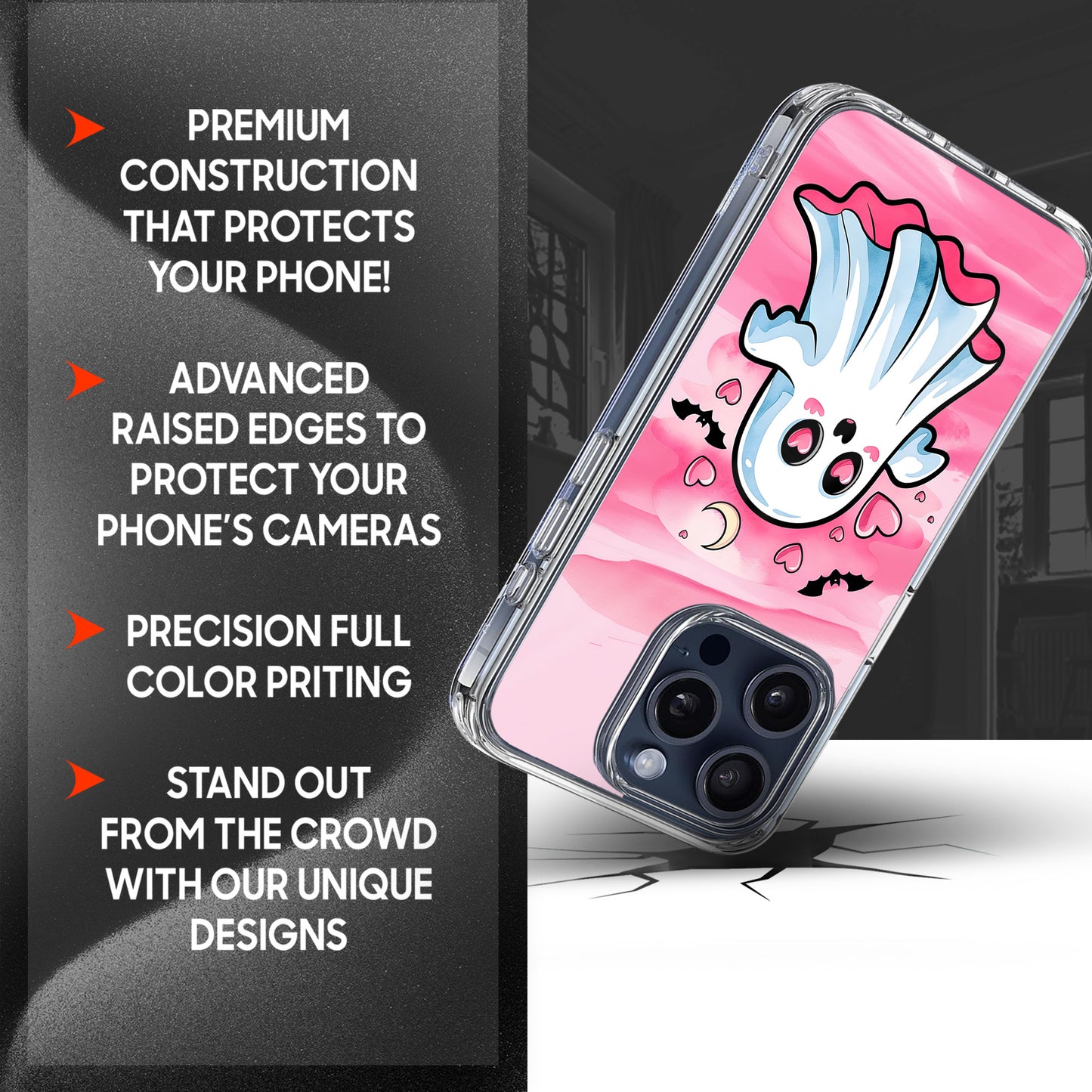 Pink Ghost TPU Clear Phone Case for iPhone & Samsung Phones