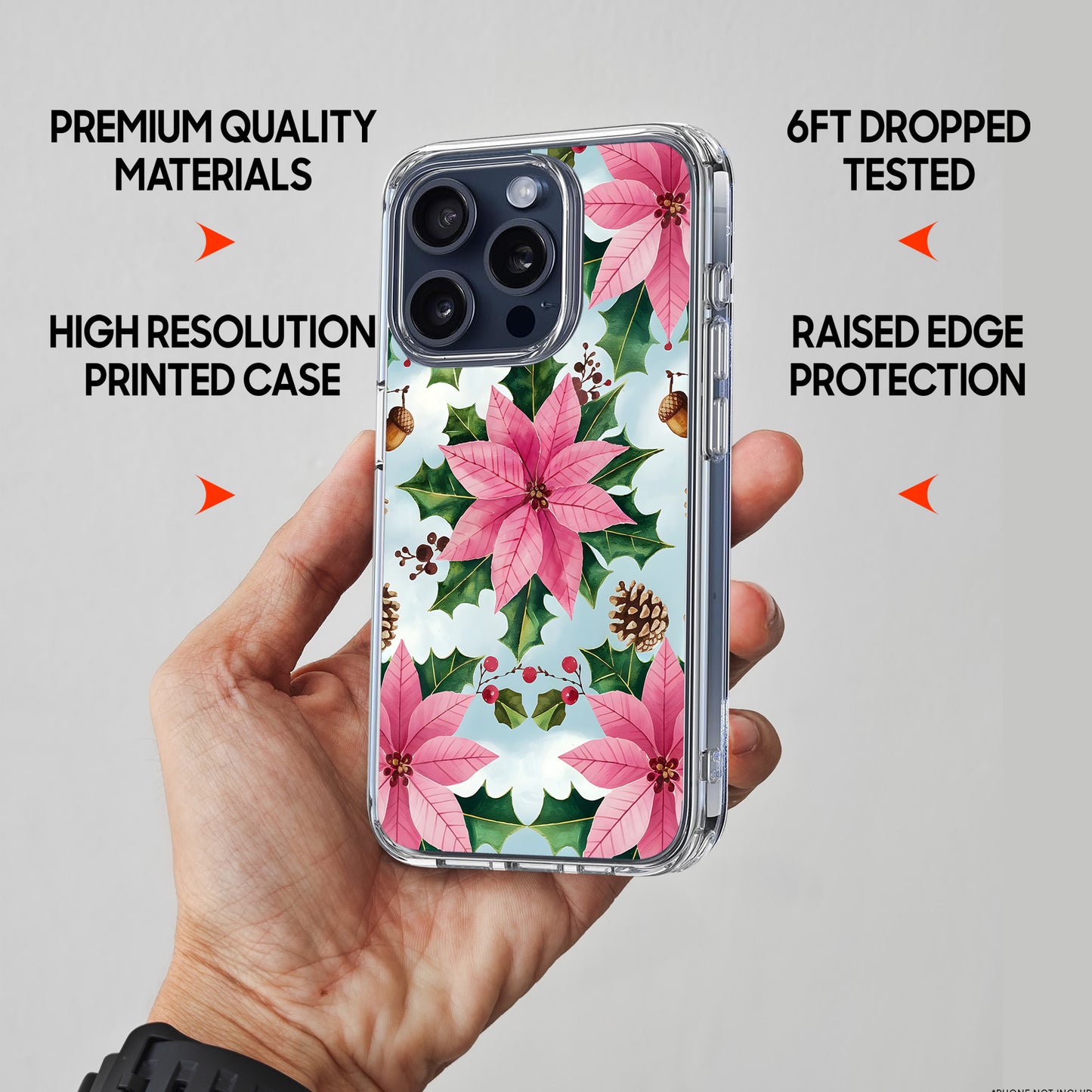 Poinsettia Pattern TPU Clear Case for iPhone & Samsung Phones