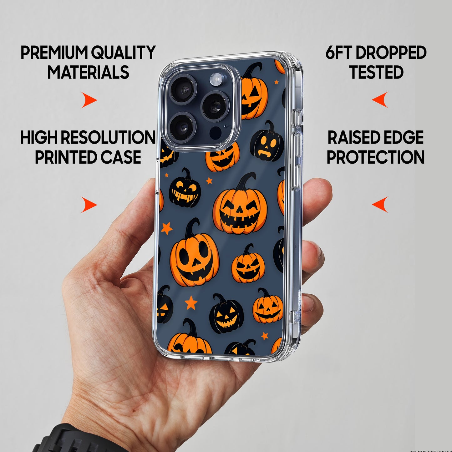 Jack O Lantern Orange - Black Faces TPU Clear Case for iPhone & Samsung Phones