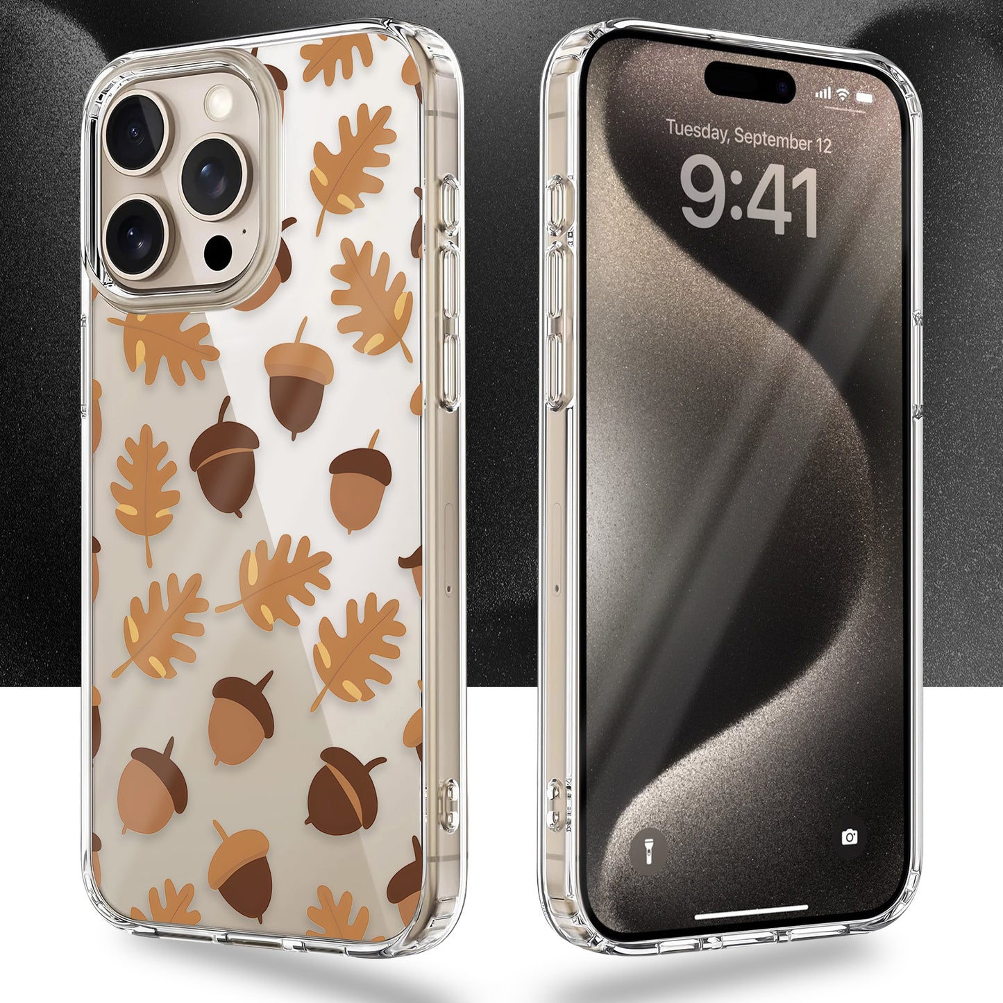 Acorns & Oak Pattern TPU Clear Case for iPhone & Samsung Phones