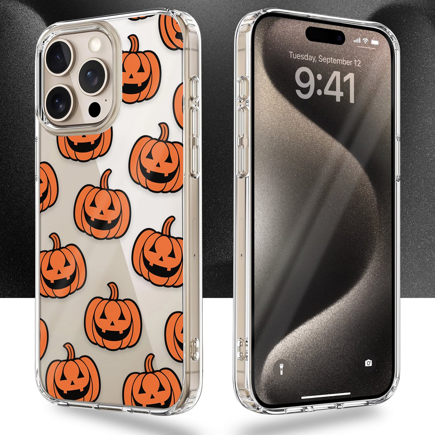 Jack O Lantern Orange Faces TPU Clear Phone Case for iPhone & Samsung Phones