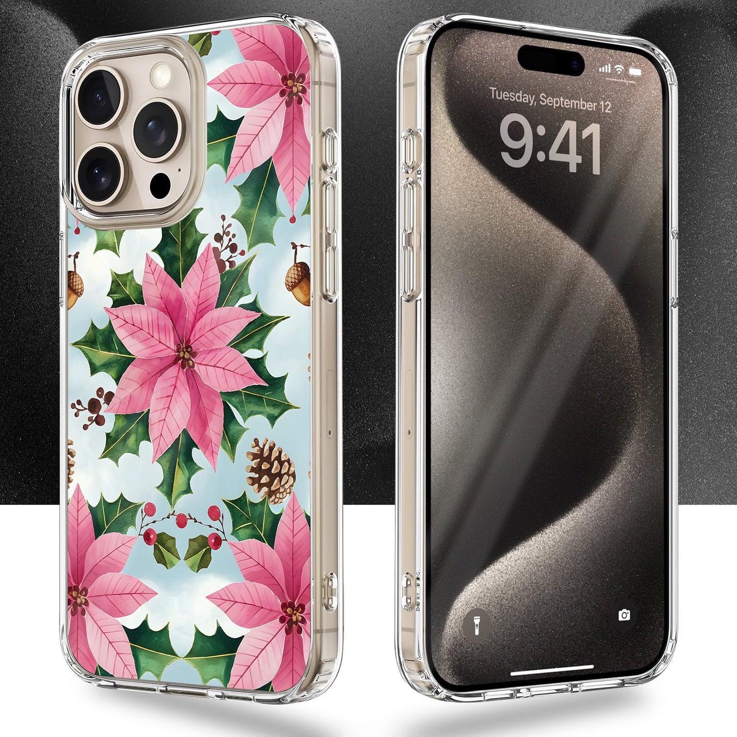 Poinsettia Pattern TPU Clear Case for iPhone & Samsung Phones