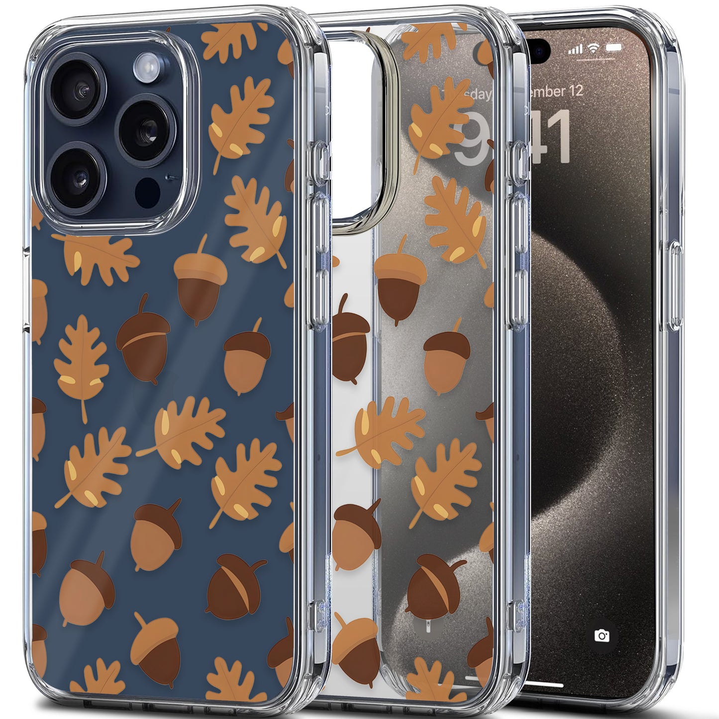 Acorns & Oak Pattern TPU Clear Case for iPhone & Samsung Phones