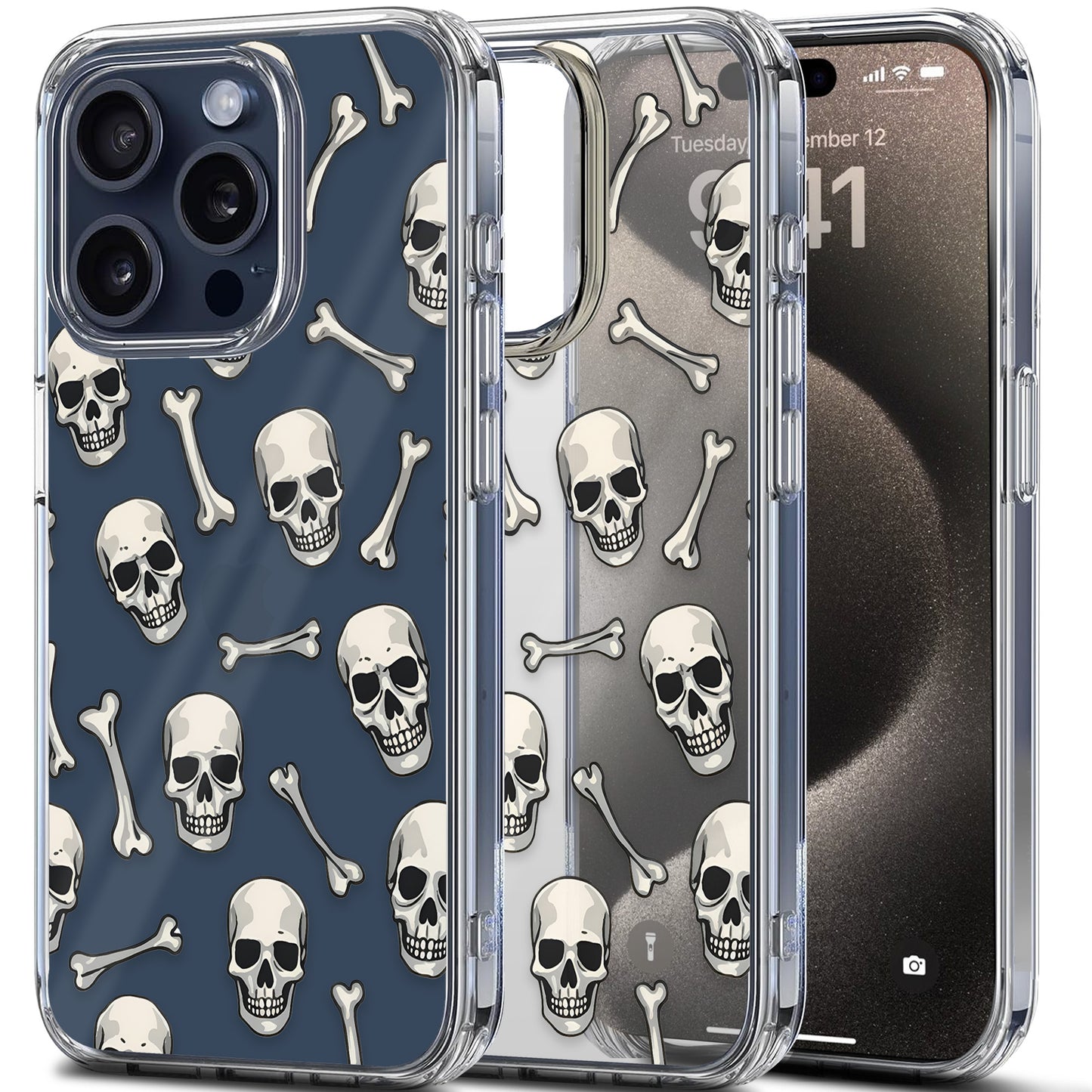 Skull Bones Pattern TPU Clear Case for iPhone & Samsung Phones