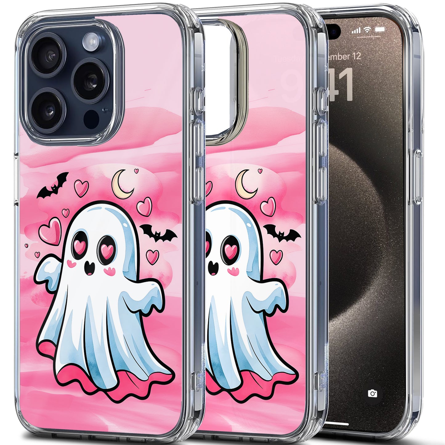 Pink Ghost TPU Clear Phone Case for iPhone & Samsung Phones