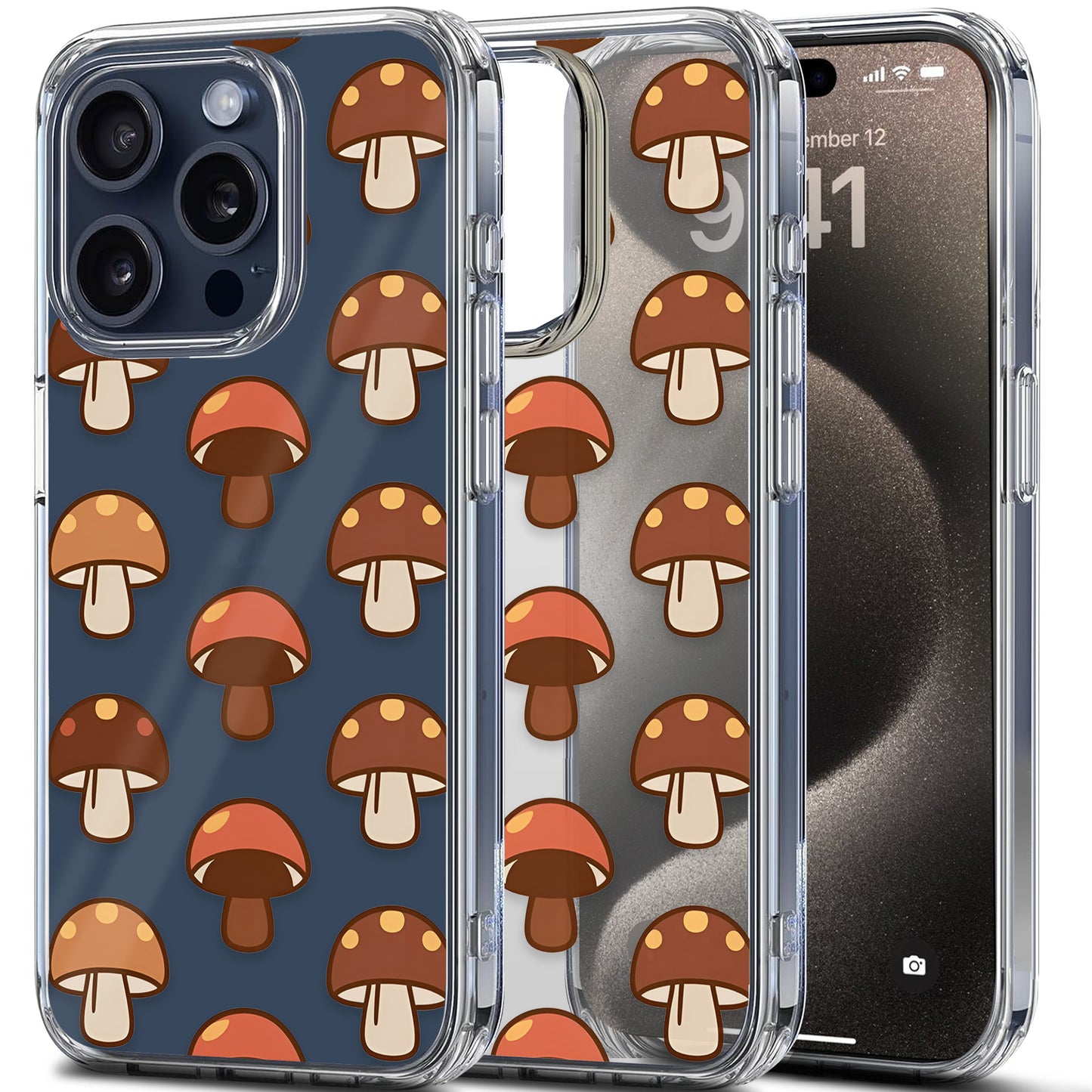 Mushroom Pattern TPU Clear Case for iPhone & Samsung Phones