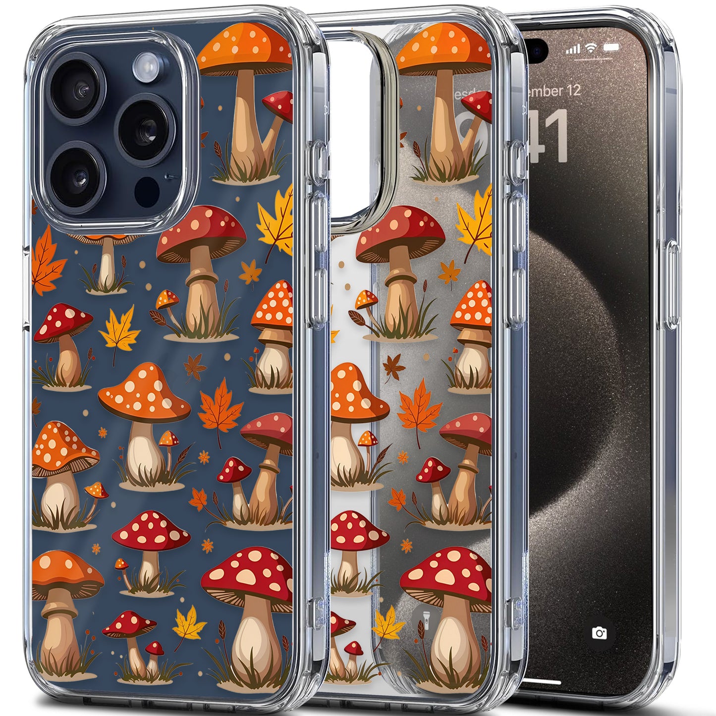 Mushroom Patterns TPU Clear Case for iPhone & Samsung Phones