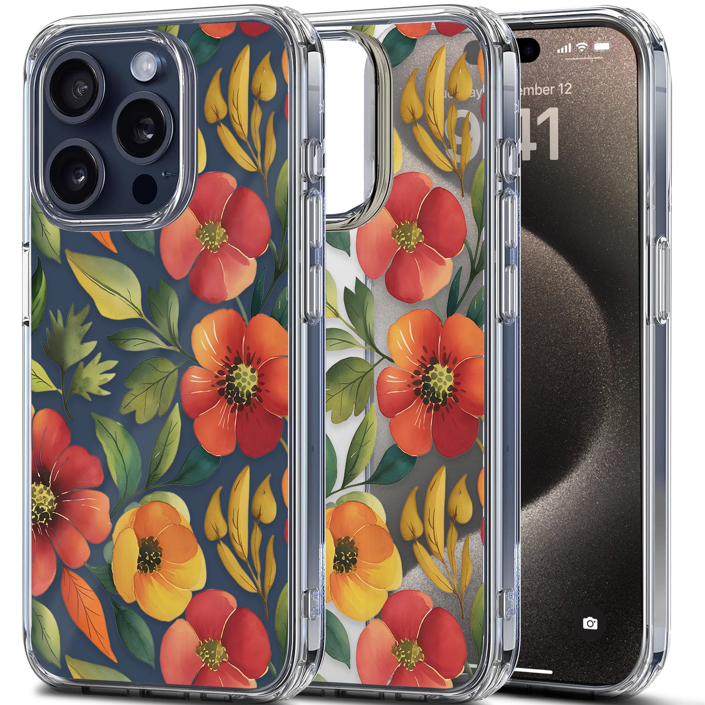 Floral Pattern TPU Clear Case for iPhone & Samsung Phones