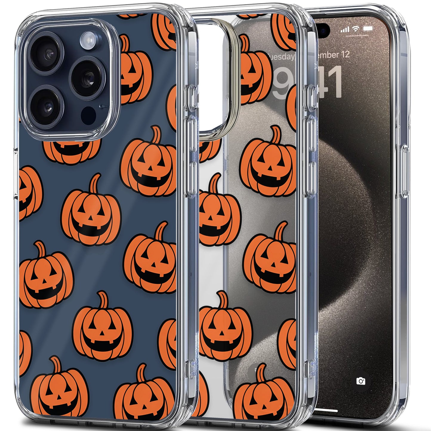 Jack O Lantern Orange Faces TPU Clear Phone Case for iPhone & Samsung Phones