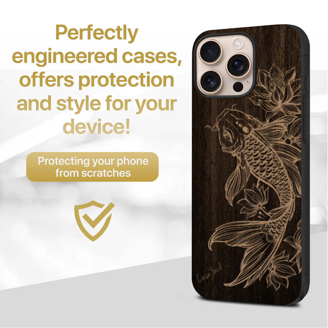 Floral Koi Fish Wooden Laser Engraved Phone Case