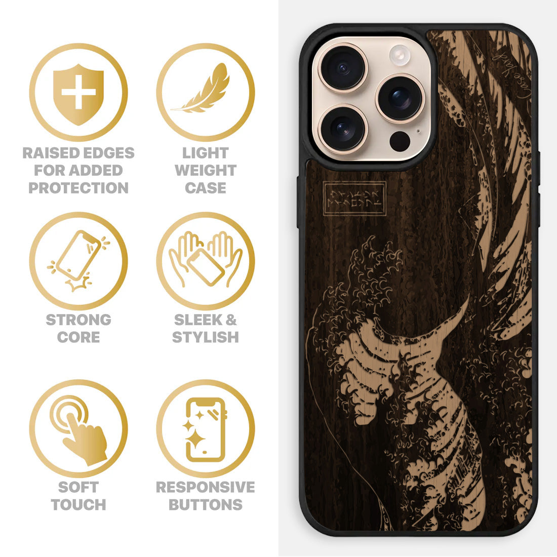 Great Wave Wooden Laser Engraved Phone Case