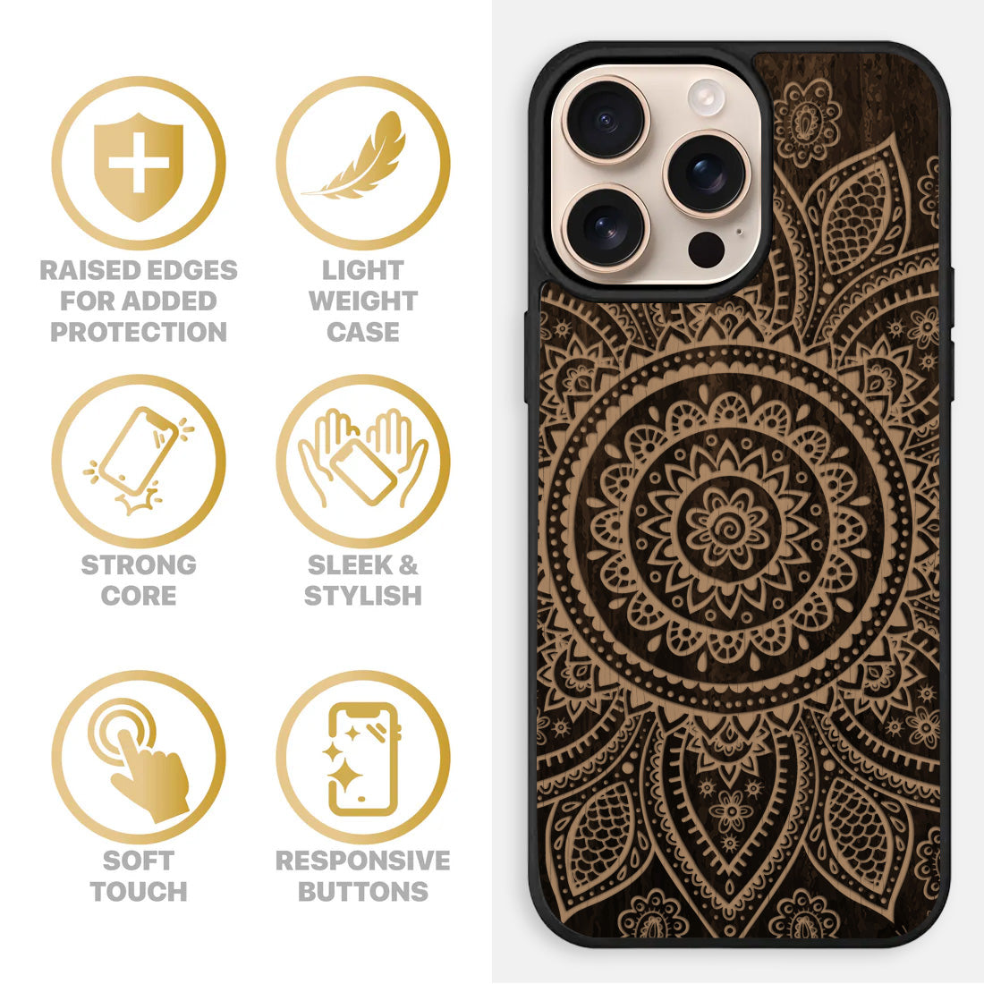 Mandala Wooden Laser Engraved Phone Case