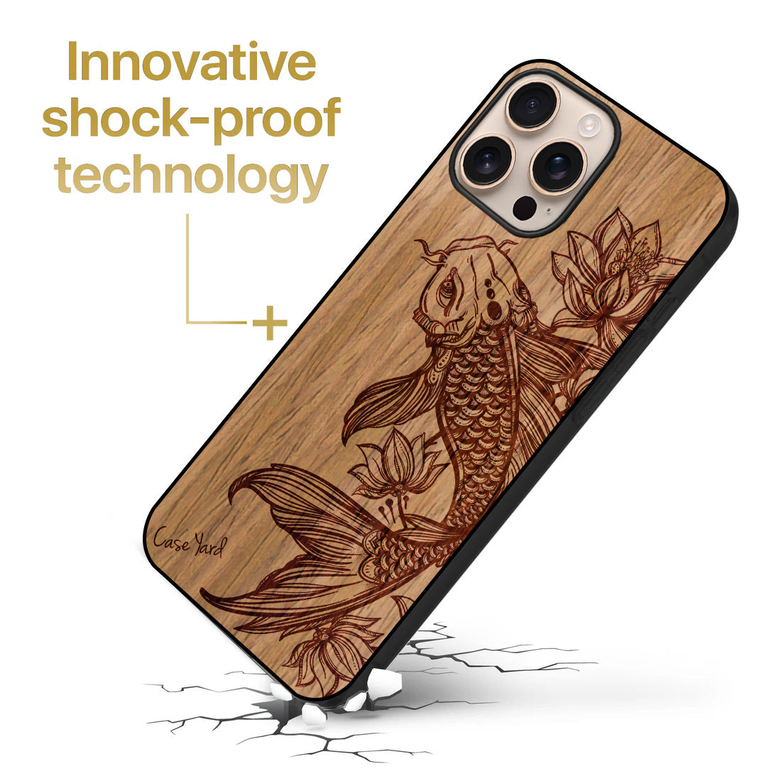 Floral Koi Fish Wooden Laser Engraved Phone Case