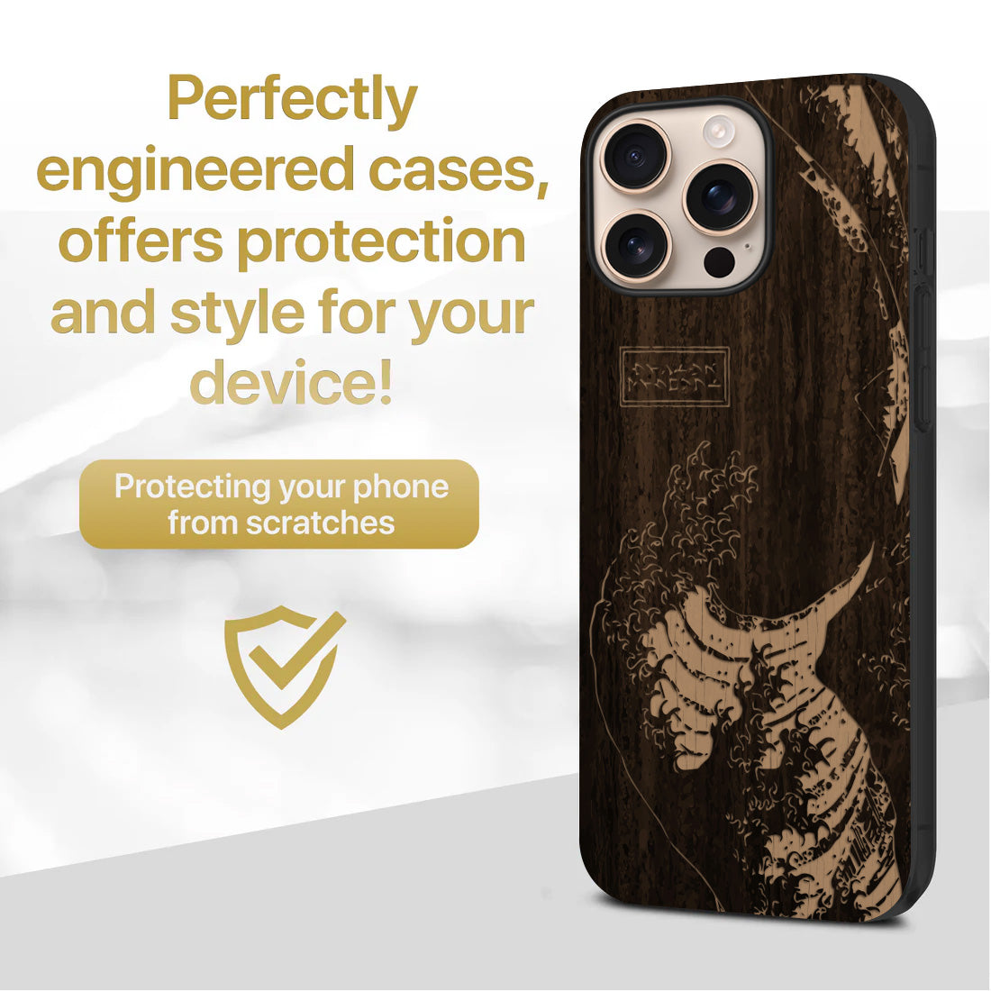 Great Wave Wooden Laser Engraved Phone Case