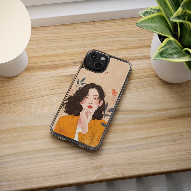 Korean Girl Design TPU Clear Phone Case for iPhone & Samsung Phones