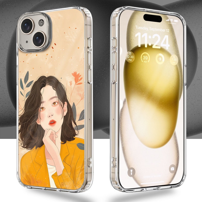 Korean Girl Design TPU Clear Phone Case for iPhone & Samsung Phones