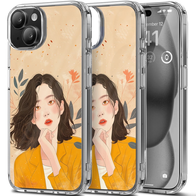 Korean Girl Design TPU Clear Phone Case for iPhone & Samsung Phones