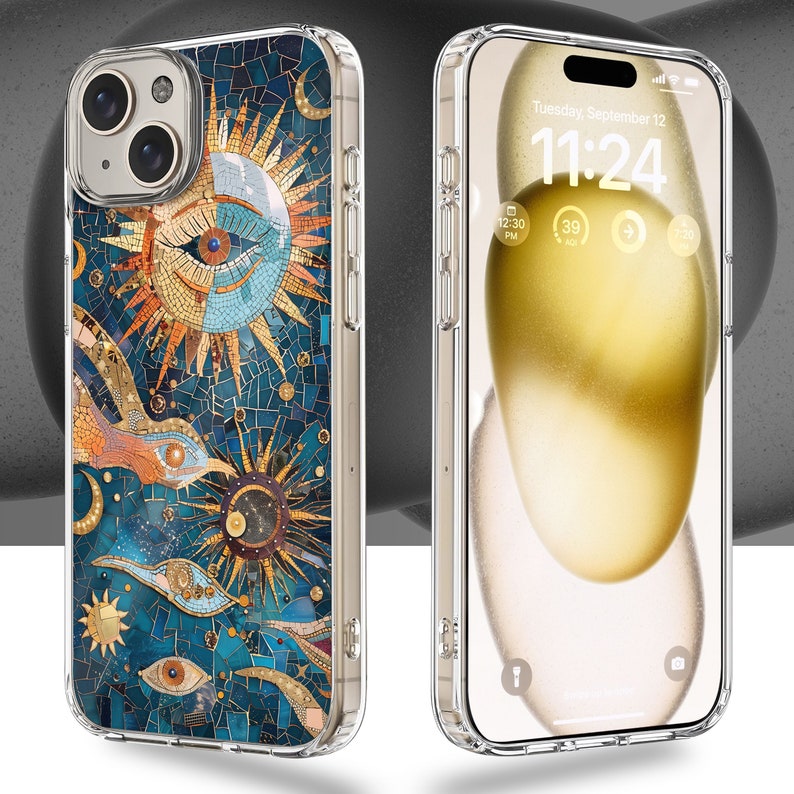 Sun Eye Mosaic Design TPU Clear Phone Case for iPhone & Samsung Phones