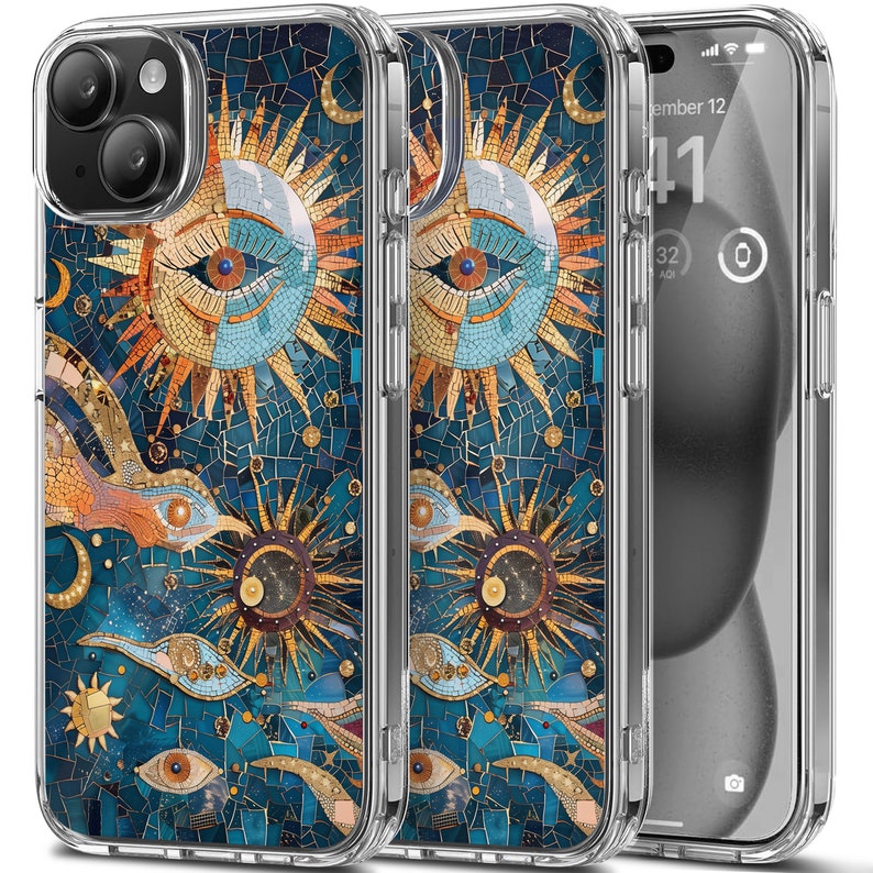 Sun Eye Mosaic Design TPU Clear Phone Case for iPhone & Samsung Phones