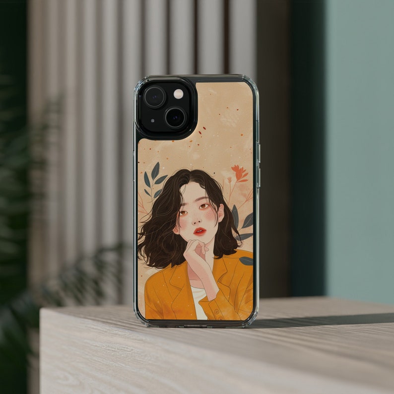 Korean Girl Design TPU Clear Phone Case for iPhone & Samsung Phones