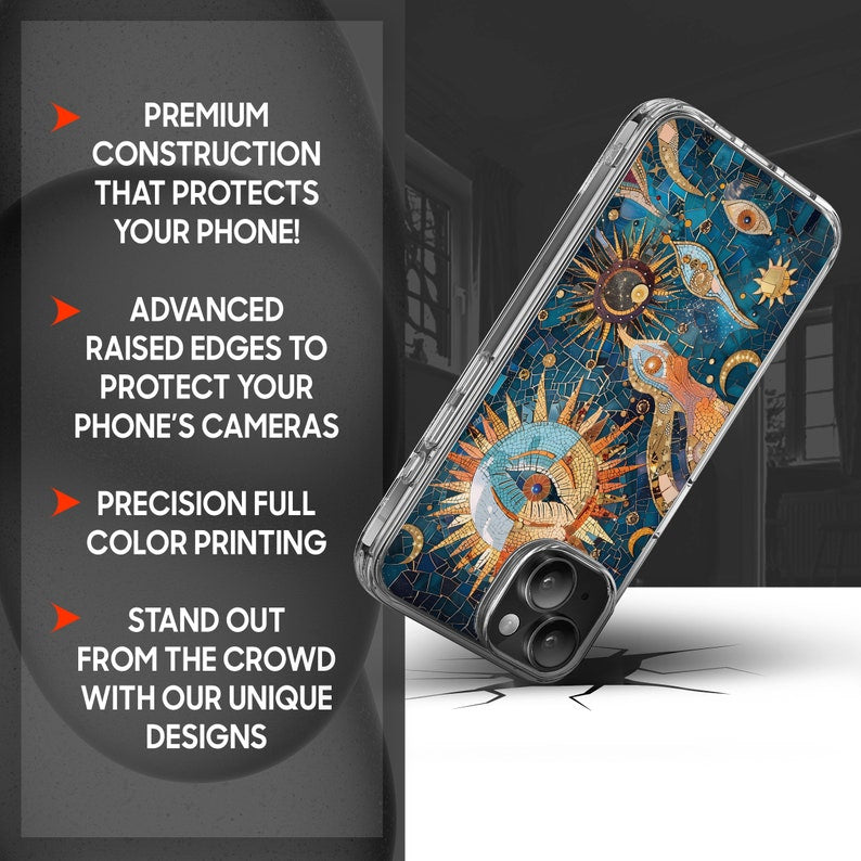 Sun Eye Mosaic Design TPU Clear Phone Case for iPhone & Samsung Phones