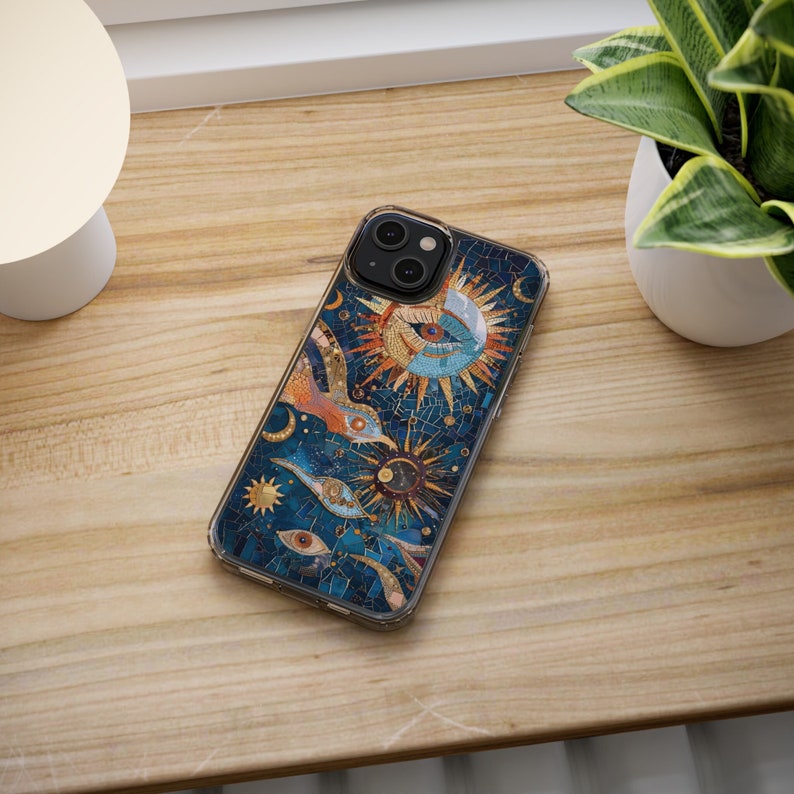 Sun Eye Mosaic Design TPU Clear Phone Case for iPhone & Samsung Phones