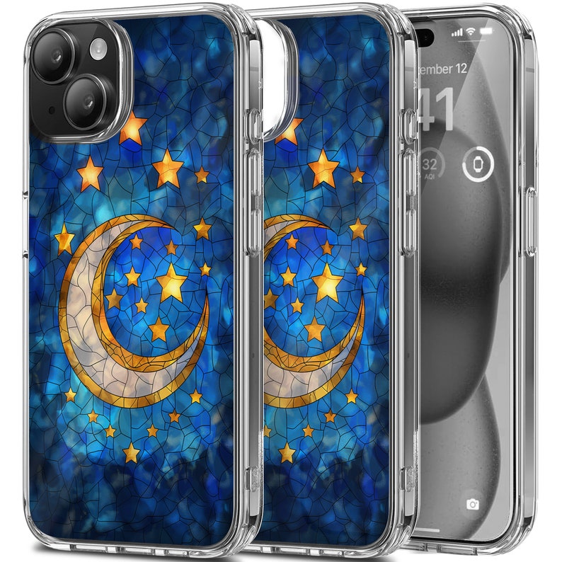 Moon Mosaic Art 2 Design TPU Clear Case for iPhone & Samsung Phones