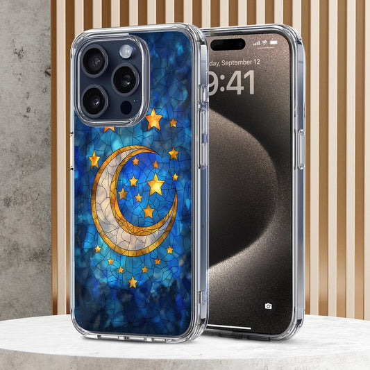 Moon Mosaic Art 2 Design TPU Clear Case for iPhone & Samsung Phones