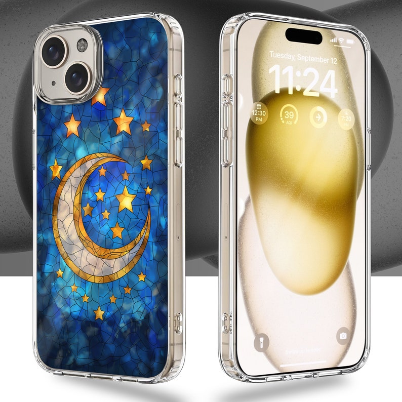 Moon Mosaic Art 2 Design TPU Clear Case for iPhone & Samsung Phones