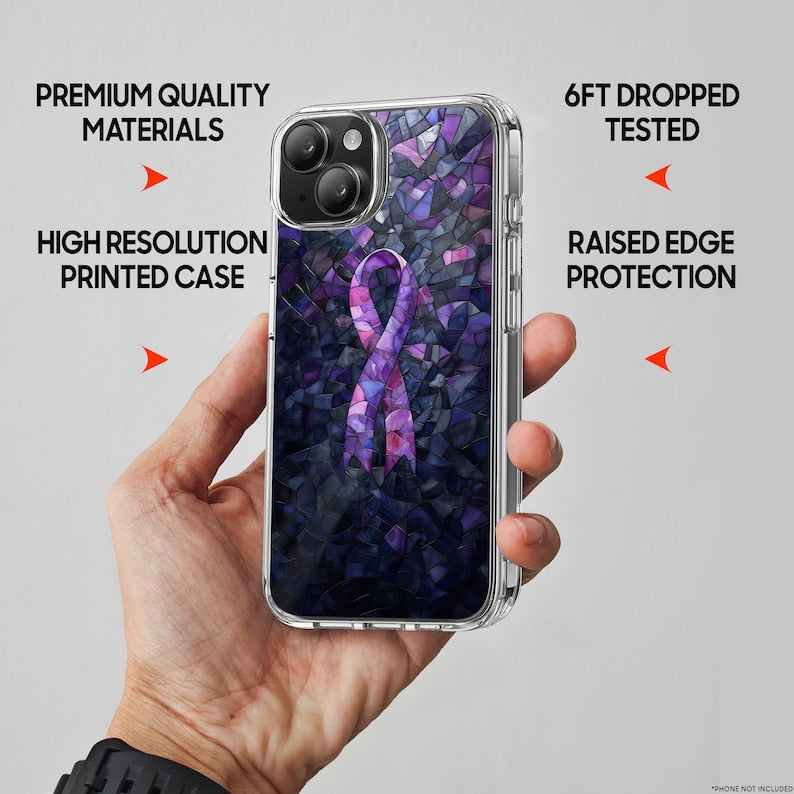 Purple Ribbon Mosaic Design TPU Clear Case for iPhone & Samsung Phones