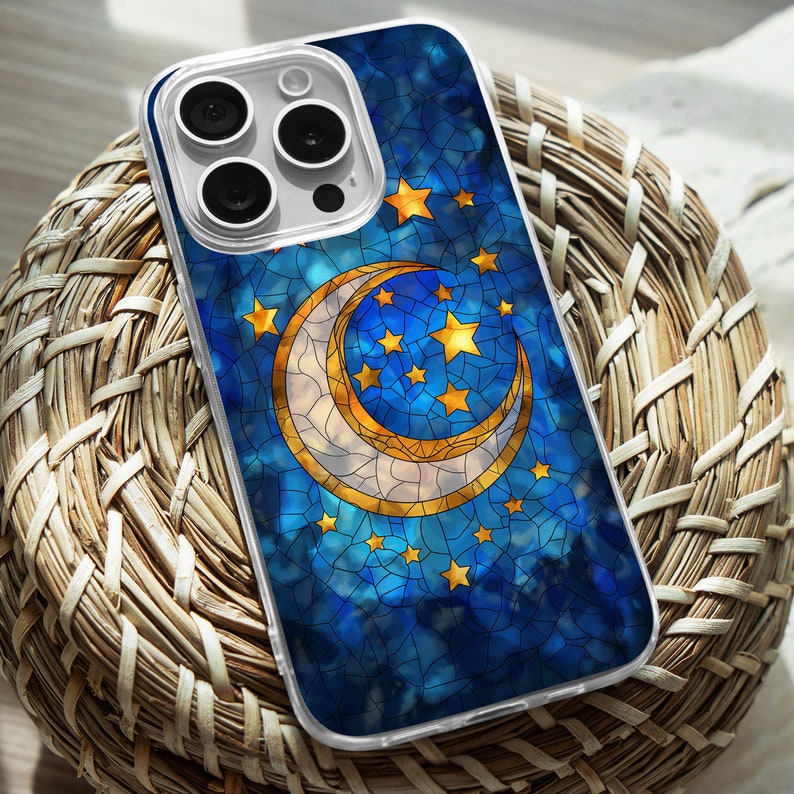 Moon Mosaic Art 2 Design TPU Clear Case for iPhone & Samsung Phones