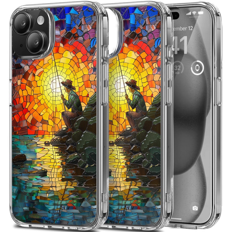 Fisherman Mosaic Design TPU Clear Case for iPhone & Samsung Phones