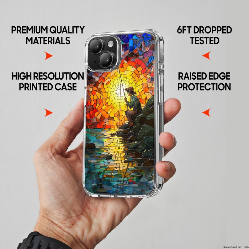 Fisherman Mosaic Design TPU Clear Case for iPhone & Samsung Phones