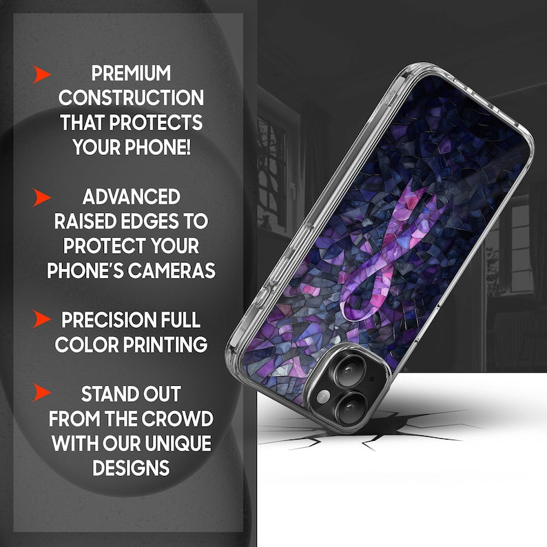 Purple Ribbon Mosaic Design TPU Clear Case for iPhone & Samsung Phones