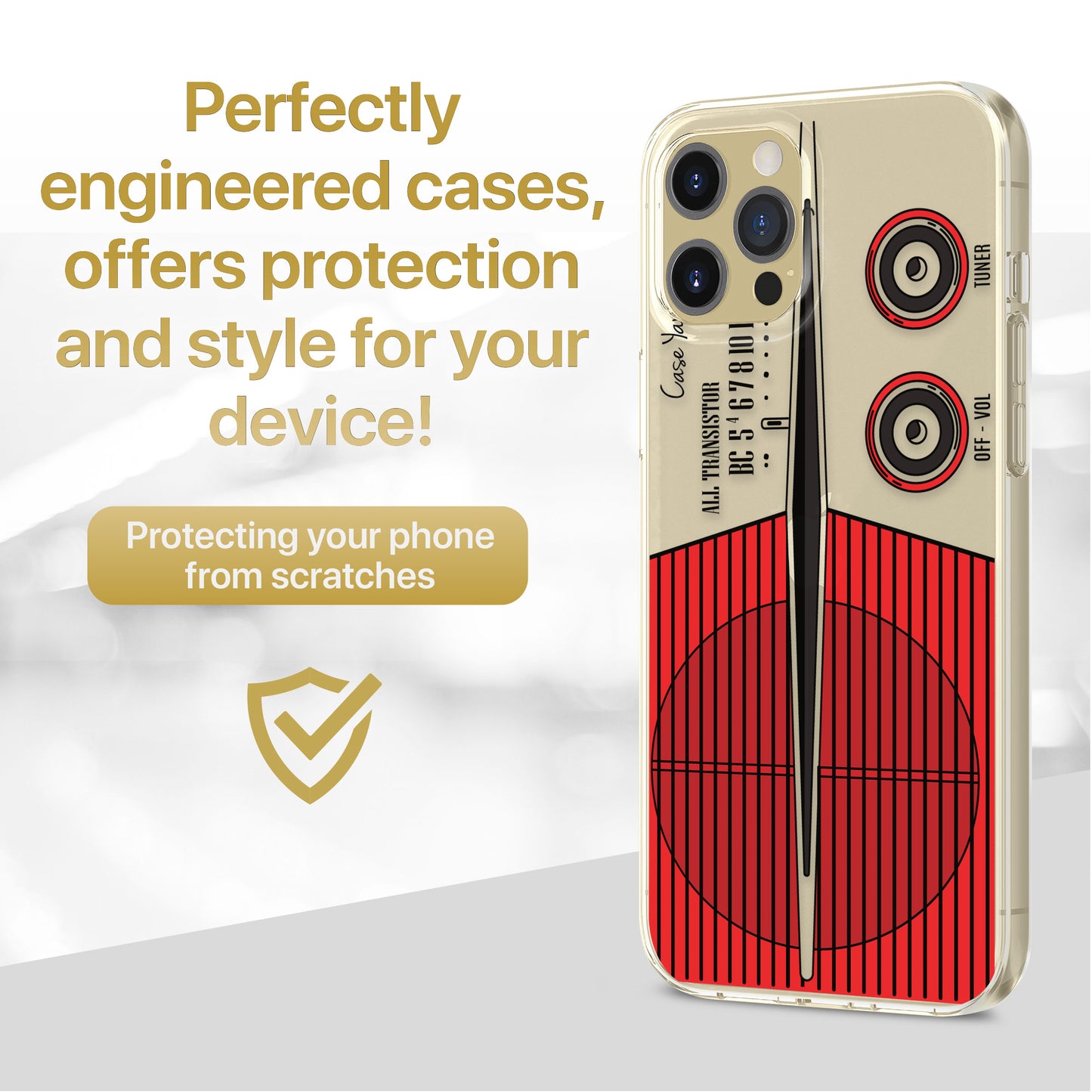 TPU Clear case with (Vintage Radio) Design for iPhone & Samsung Phones