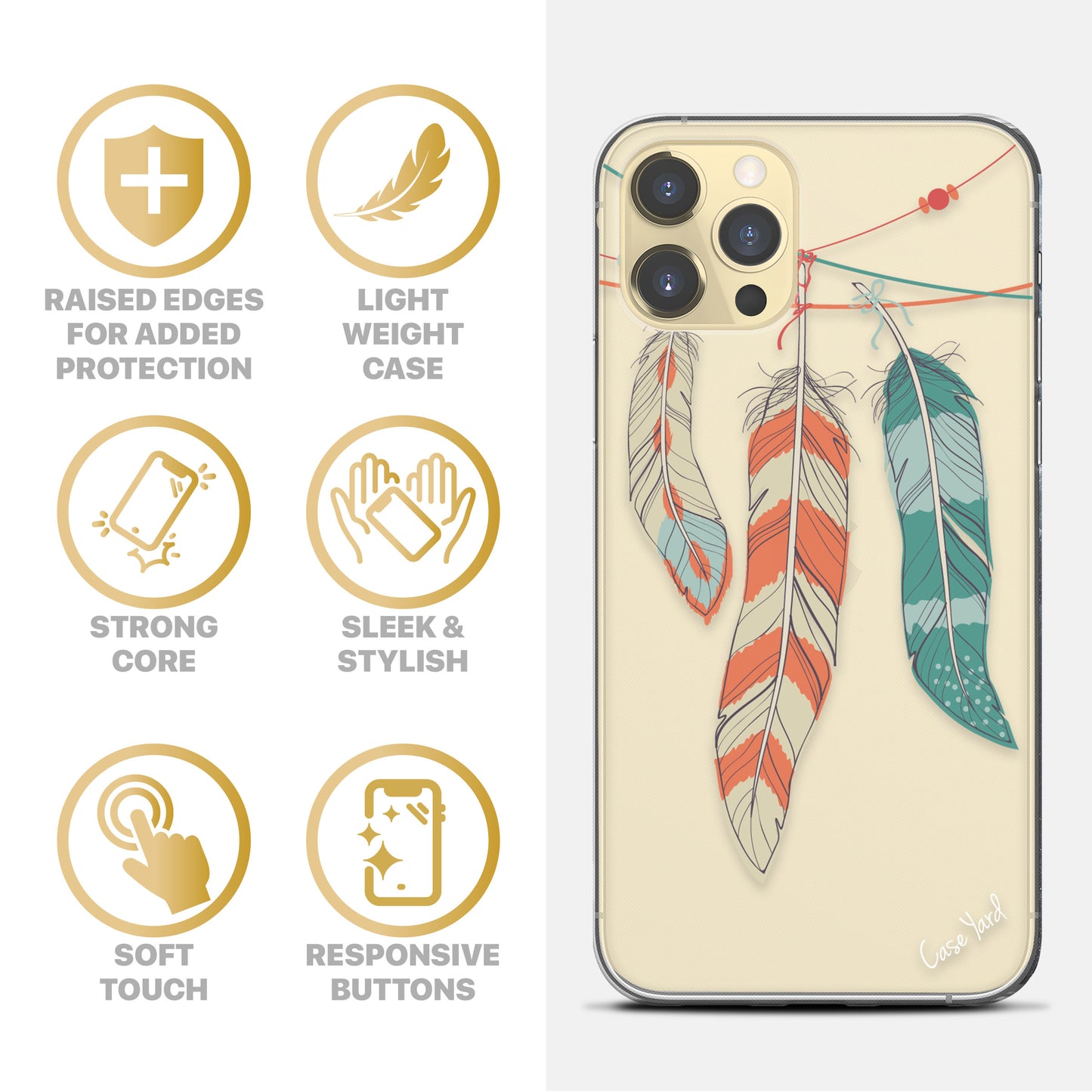 TPU Clear case with (Feather) Design for iPhone & Samsung Phones