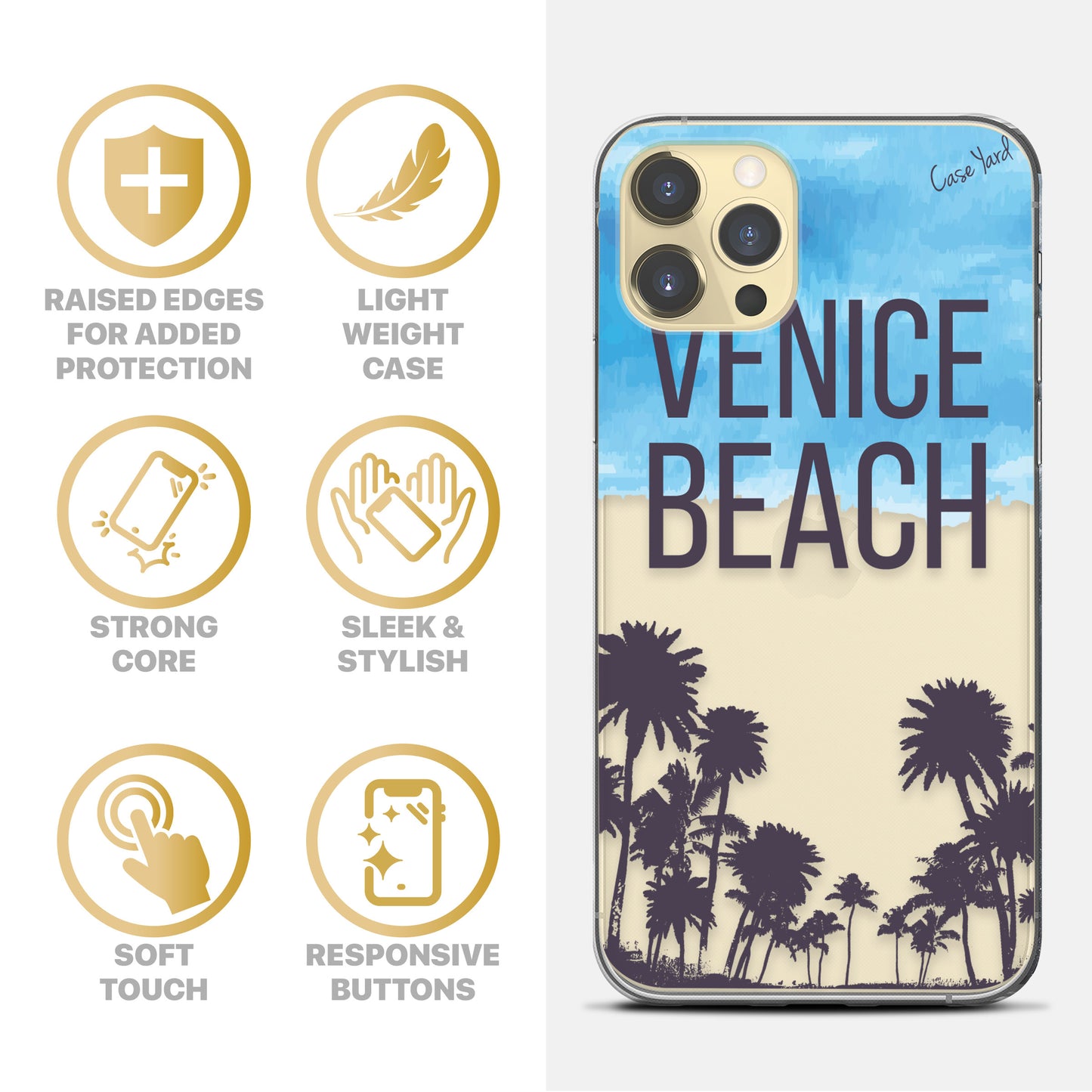 TPU Clear case with (Venice Beach) Design for iPhone & Samsung Phones