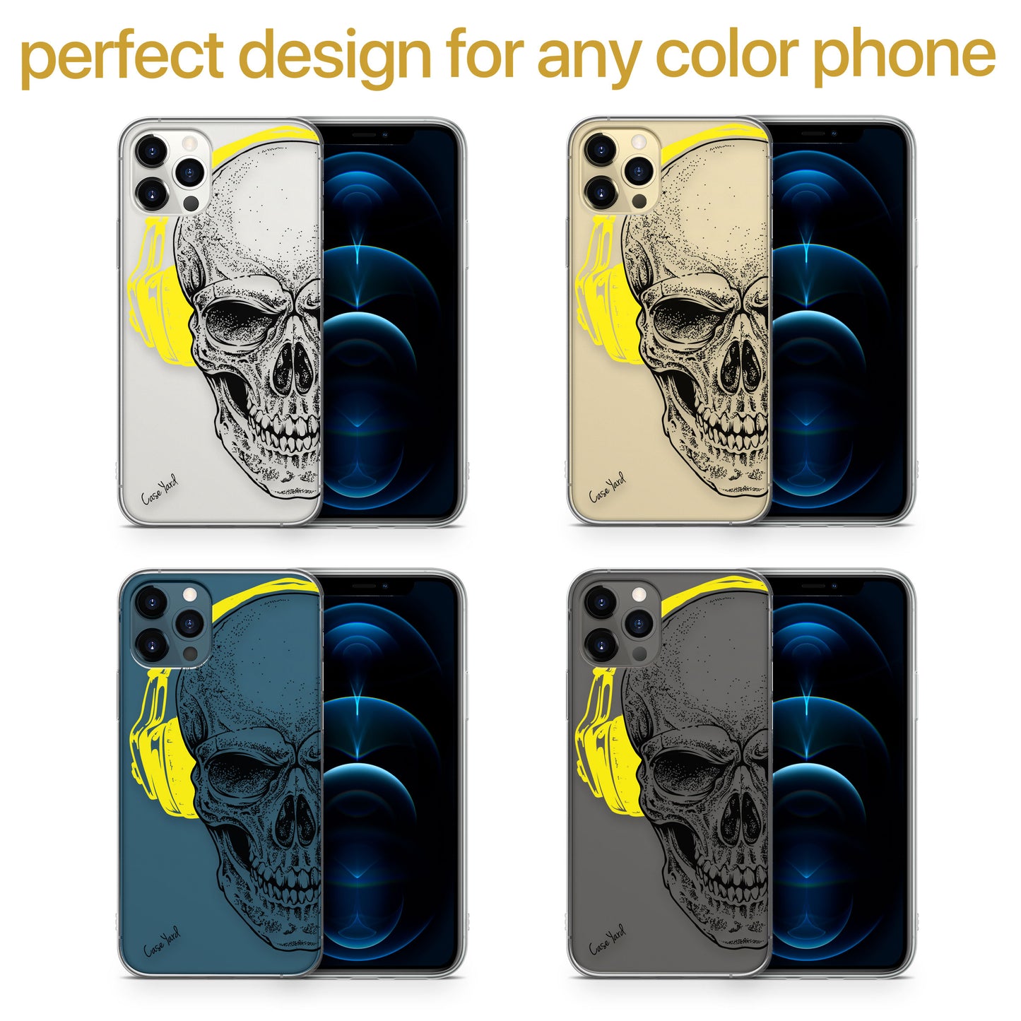 TPU Clear case with (Headphone Skull) Design for iPhone & Samsung Phones