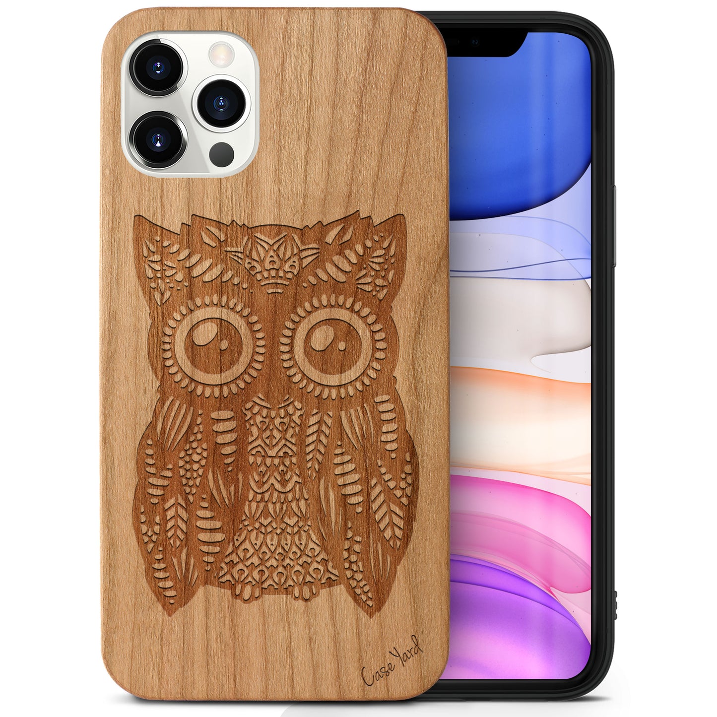 Wooden Cell Phone Case Cover, Laser Engraved case for iPhone & Samsung phone Great Owl Design