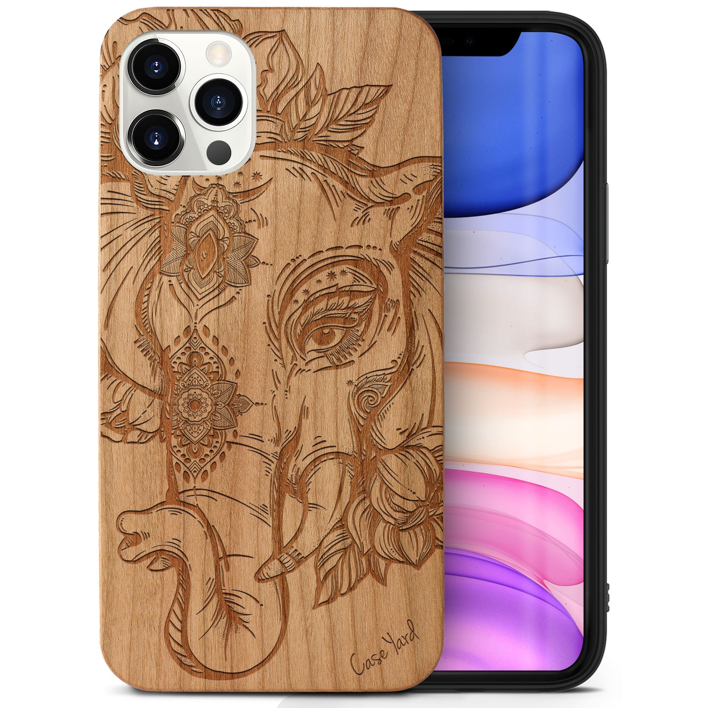 Wooden Cell Phone Case Cover, Laser Engraved case for iPhone & Samsung phone Boho Elephant Design