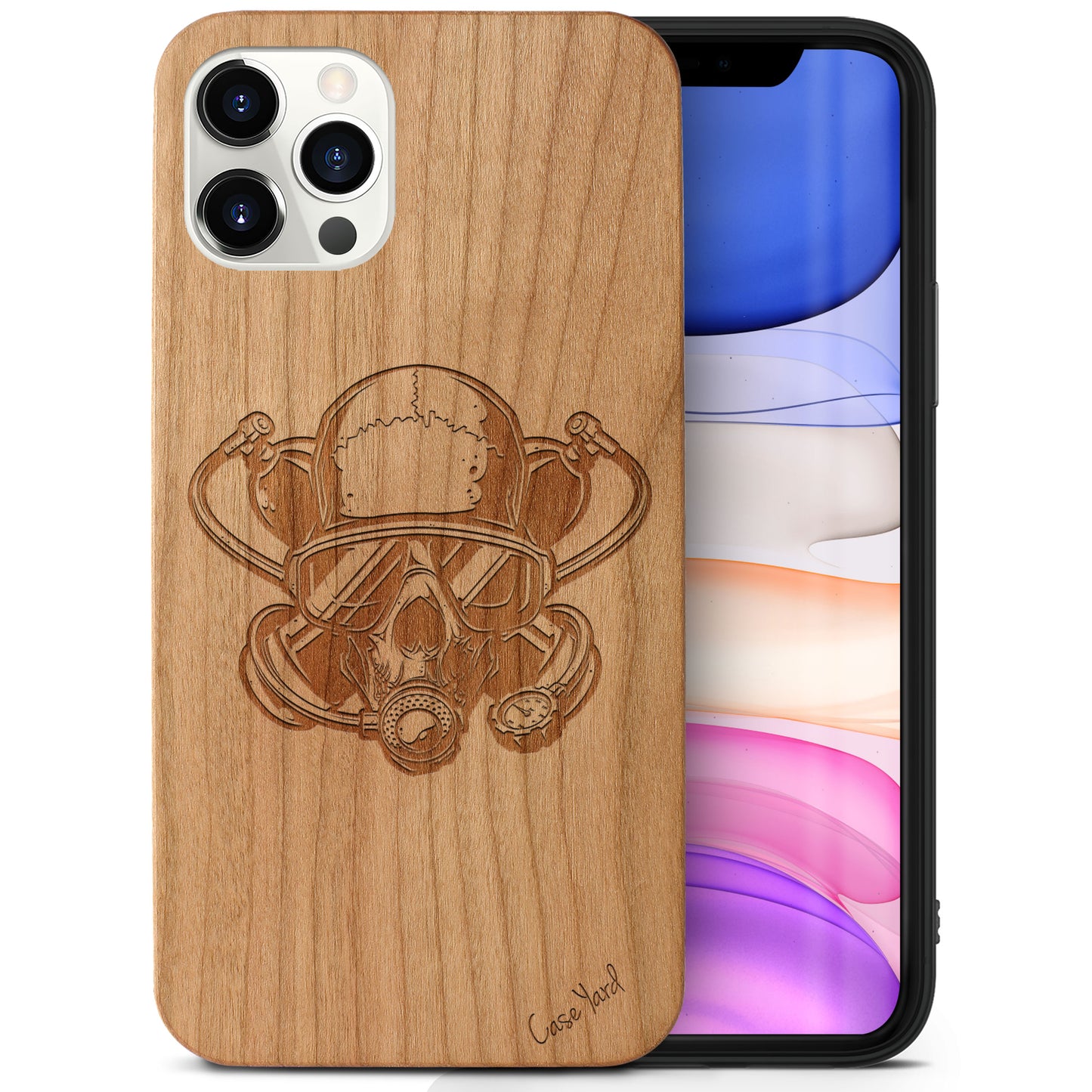 Wooden Cell Phone Case Cover, Laser Engraved case for iPhone & Samsung phone Diver Skull Design