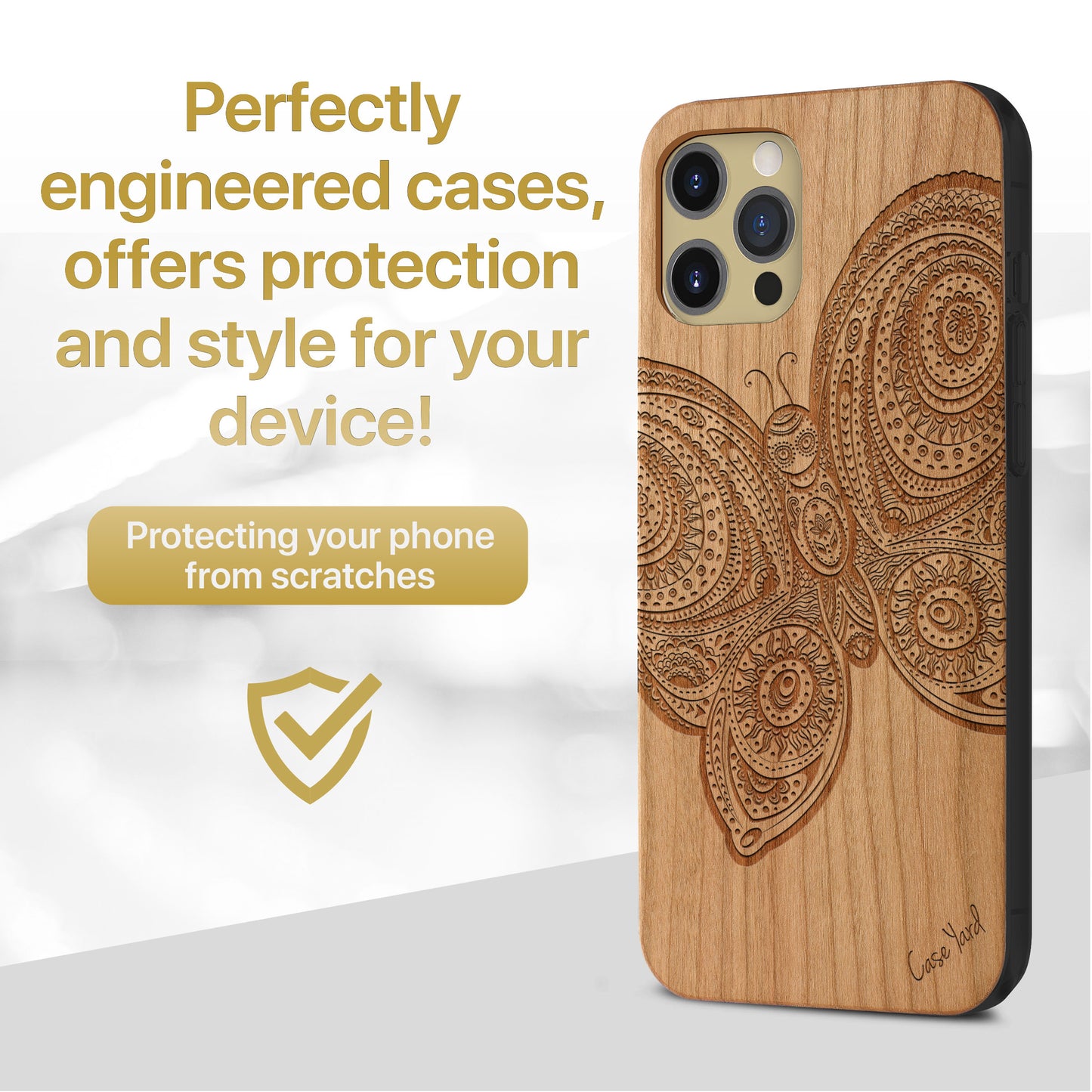 Wooden Cell Phone Case Cover, Laser Engraved case for iPhone & Samsung phone Butterfly Design