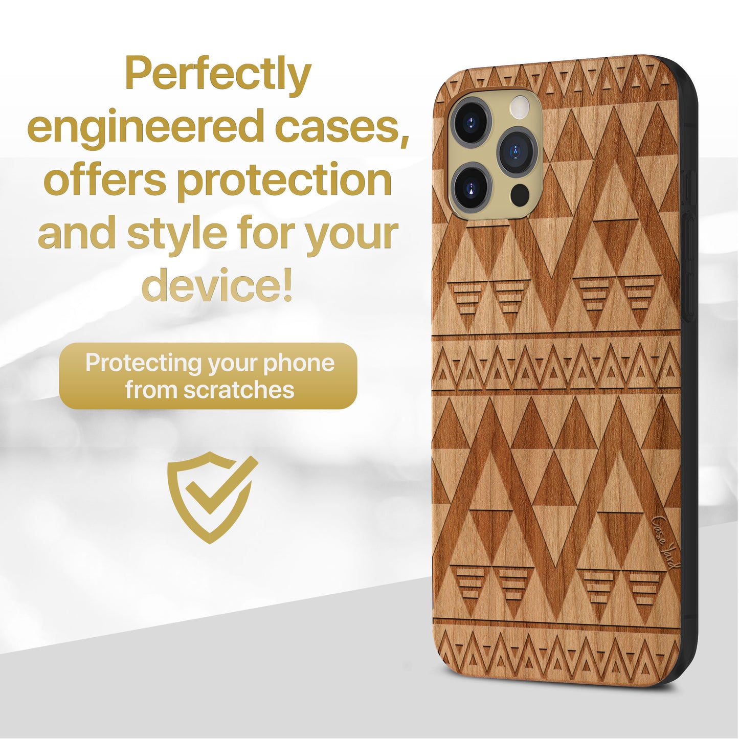 Wooden Cell Phone Case Cover, Laser Engraved case for iPhone & Samsung phone Negative Triangle Pattern Design